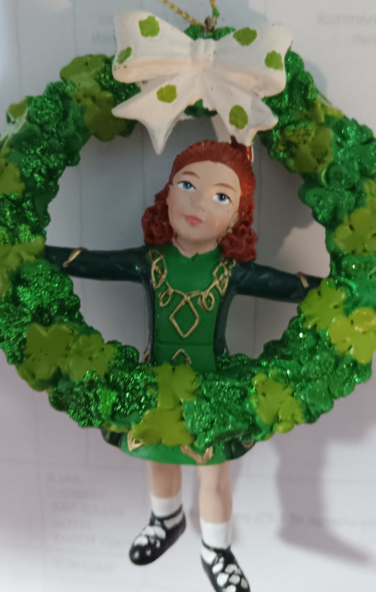 Ornament Irish Girl with Wreath 5 inches