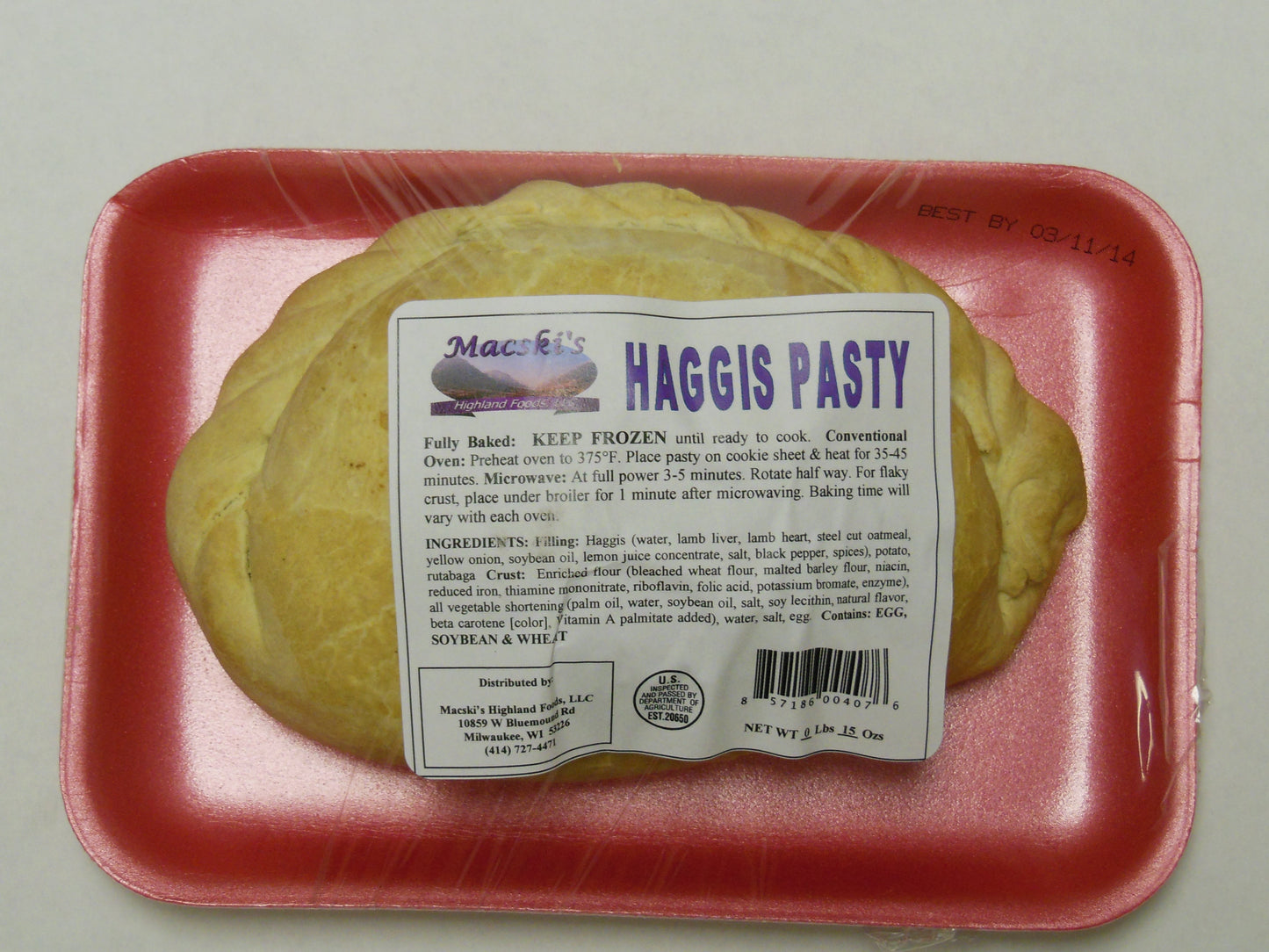 Macski's: Haggis Meal Pasty: Lamb 425g (15oz)