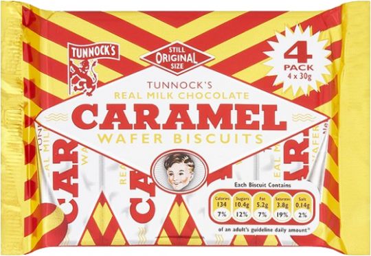 Tunnock's: Caramel Wafers: Milk Chocolate: 4 Pack 125g (4.4oz)